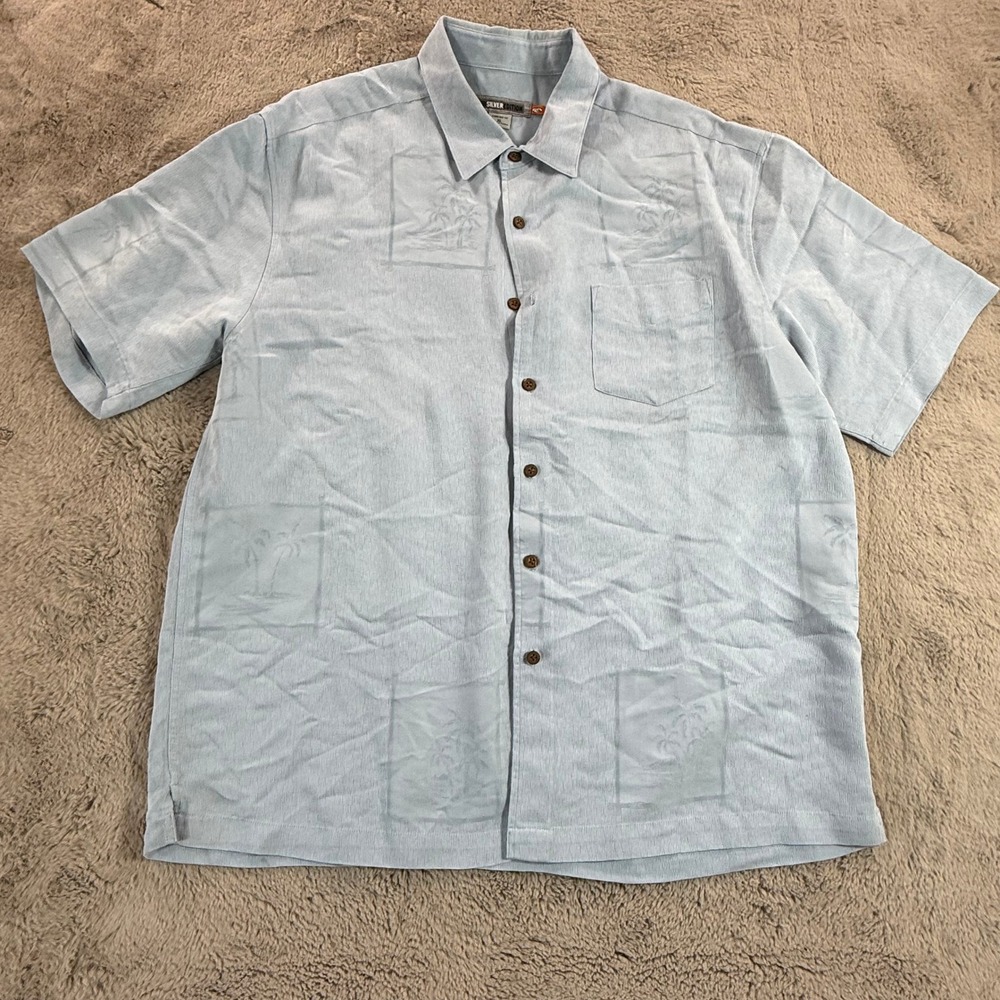 Quiksilver‎ Edition Men's XL Button Down Shirt Short Sleeve Blue Palms
